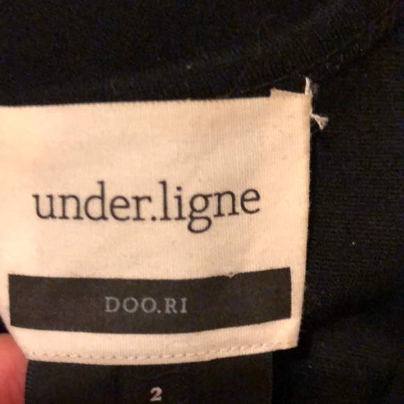 Designer black dress with faux leather appliqué by Under.ligne _5 - Picture 5 of 5